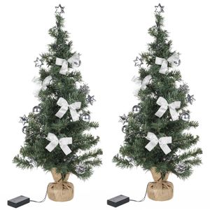 2x stuks kunstbomen/kunst kerstbomen inclusief kerstversiering en kerstverlichting 75 cm
