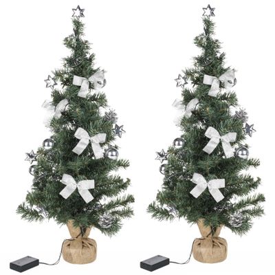 2x stuks kunstbomen/kunst kerstbomen inclusief kerstversiering en kerstverlichting 75 cm