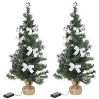 2x stuks kunstbomen/kunst kerstbomen inclusief kerstversiering en kerstverlichting 75 cm