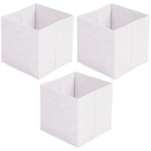 Urban Living Opbergmand/kastmand Square Box - 3x - karton/kunststof - 29 liter - wit - 31 x 31 x 31 cm - Opbergmanden