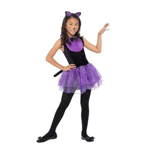 Paars/zwarte kat/poes kostuum voor meiden 145-158 (10-12 jaar)  -