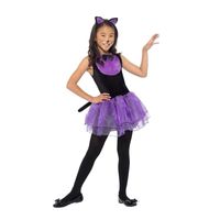 Paars/zwarte kat/poes kostuum voor meiden 145-158 (10-12 jaar)  - - thumbnail