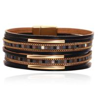 Deja Armband goudkleurig met zwart leer en mozaïek detail
