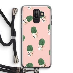 Cactusprint roze: Samsung Galaxy J8 (2018) Transparant Hoesje met koord