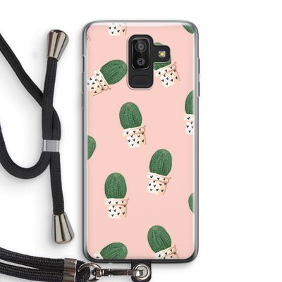 Cactusprint roze: Samsung Galaxy J8 (2018) Transparant Hoesje met koord
