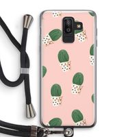 Cactusprint roze: Samsung Galaxy J8 (2018) Transparant Hoesje met koord