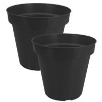 Pro Garden Plantenpot/bloempot - 2x - Tuin buiten - kunststof - zwart - D30 cm