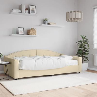 Slaapbank met matras 100x200 cm stof crèmekleurig