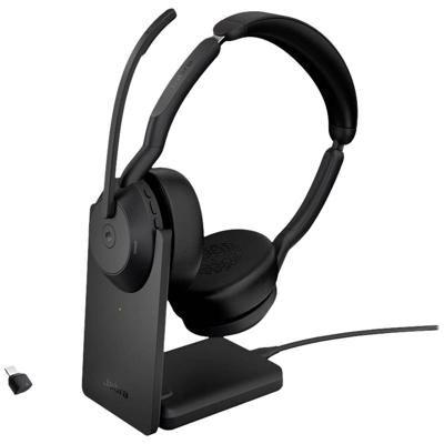 Jabra Evolve 2 55 MS Stereo On Ear headset Computer Bluetooth Stereo Zwart Noise Cancelling, Ruisonderdrukking (microfoon) Incl. oplaad- en dockingstation