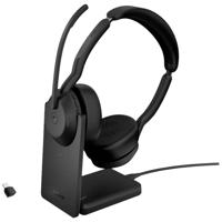 Jabra Evolve 2 55 MS Stereo On Ear headset Computer Bluetooth Stereo Zwart Noise Cancelling, Ruisonderdrukking (microfoon) Incl. oplaad- en dockingstation