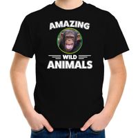 T-shirt chimpansee apen amazing wild animals / dieren zwart voor kinderen