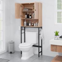 Opbergkast Boven het Toilet Vrijstaand met 2 Deuren Verstelbare Plank Verstelbare Onderbalk 2 Zijhaken voor Badkamer Wasruimte