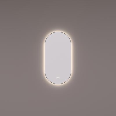 Spiegel Hipp Design SPV 13900 BL Ovaal Met Verlichting Incl. Spiegelverwarming Mat Zwart Frame (Alle Maten)