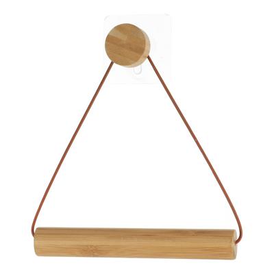 Toiletrolhouder Malmo - hout - roestbruin/naturel - wand/muur - zelfklevend - bamboe/metaal - zonder