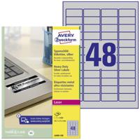 Avery-Zweckform L6009-100 45.7 x 21.2 mm Polyester folie Zilver 4800 stuk(s) Permanent hechtend Etiketten voor typeplaatjes Laser, Kopie