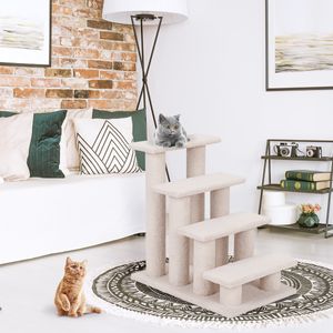 4 Treden Dierentrap voor Katten en Honden 60 cm Binnen Multi-Trap Hondentrap voor Hoge Bedden Bank en Zitbank Grijsachtig Wit