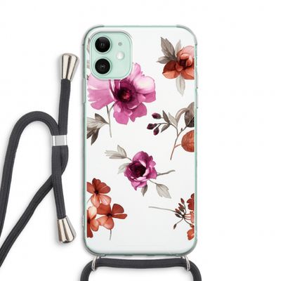Geschilderde bloemen: iPhone 11 Transparant Hoesje met koord