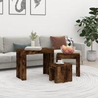3-delige Tafeltjesset bewerkt hout gerookt eikenkleurig