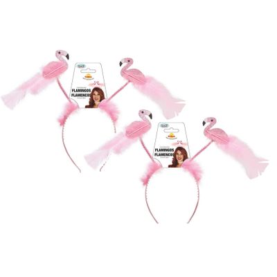 Verkleed haarband flamingo - 4x - tropical/Hawaii party - Carnaval diadeem Verkleed haarband flamingo - 4x - tropical/Hawaii party - Carnaval diadeem