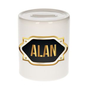 Naam cadeau spaarpot Alan met gouden embleem