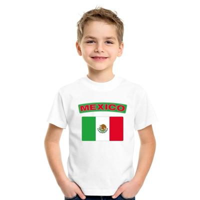 Supporters kleding - t-shirt van vlag Mexico - wit - voor kinderen - korte mouwen - sport