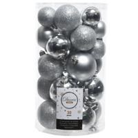 Decoris kerstballen - 30x st - zilver - 4-5-6 cm - kunststof - kerstversiering