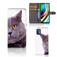 Motorola Moto G9 Plus | Telefoonhoesje | Met pasjeshouder | Kat
