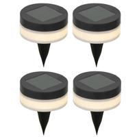 Solar led prikspots - 4x st - rond - zwart - d9 cm - tuinpad verlichting - tuinlampen zonne-energie