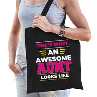 Awesome aunt / geweldige tante katoenen tas - zwart - 42 x 38 cm - Feest Boodschappentassen