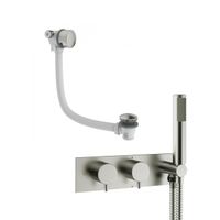 Crosswater MPRO inbouw thermostatisch bad/douchekraan horizontaal met handdouche set en bad klikwaste & vulcombinatie geborsteld RVS sw160013/sw385377/sw385438/
