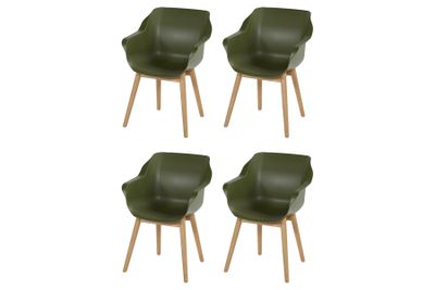 Set van 4 - Hartman Sophie Studio dining armstoel - Moss green - Teak poot