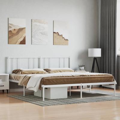 Bedframe met hoofdbord metaal wit 200x200 cm