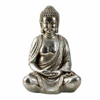 Boeddha beeldje zittend - binnen/buiten - kunststeen - zilver - 48 x 31 cm   -