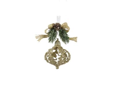 Kersthanger kerstbal ui met versiering 7 cm goud
