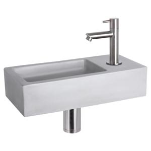 Differnz Ravo fonteinset beton lichtgrijs - kraan recht - 38.5 x 18.5 x 9 cm - mat chroom