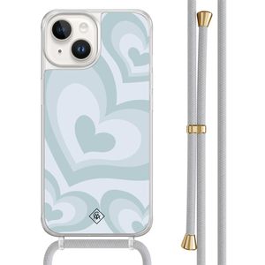 iPhone 14 hoesje met grijs koord - Hart swirl blauw