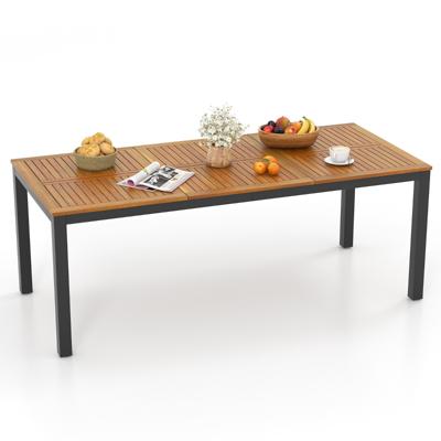 Buiteneettafel voor 8 Personen 200 cm Acaciahouten Terrastafel met Parasolgat Metalen Poten en Verstelbare Voetkussens
