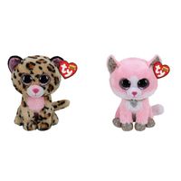 Ty - Knuffel - Beanie Boo's - Livvie Leopard & Fiona Pink Cat