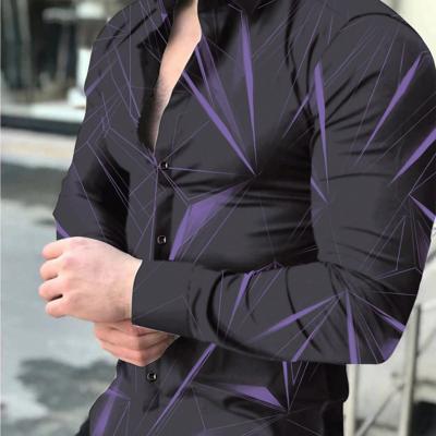 Bon&Bon LEGND Men's Geometric Graphic Long Sleeve Collar Shirt - Black Black / XL