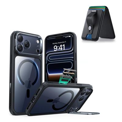 iPhone 17 Pro Classic Hybrid Magnetic Case (Camera Control, Stash Stand) with Wallet Stand Bundle - Clear Black