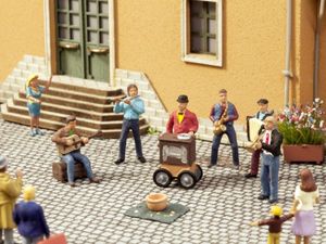 NOCH 12955 N Optredens van straatmuzikanten figuren Kant-en-klare module, Scène met geluid