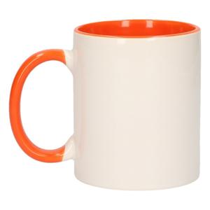 Koffiemok / thee beker - 300 ml - Wit/oranje - Cadeau mokken - keramiek