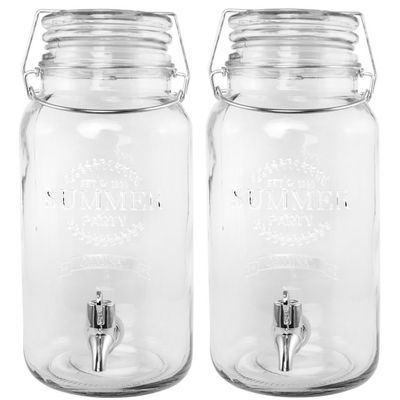 Drank dispenser/limonadetap - met tapje - 2x - 4 liter - glas - H30 x D20 cm Drank dispenser/limonadetap - met tapje - 2x - 4 liter - glas - H30 x D20 cm