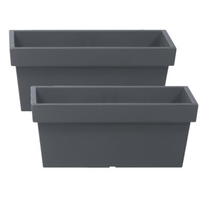 Plantenbak/bloembak terras/balkon - 2x stuks - kunststof - 79 x 35 x 33 cm - steengrijs
