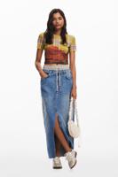 Hybride denim midi-rok - BLUE - M - thumbnail