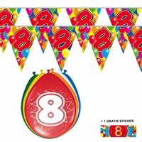 Shoppartners 8 jaar versiering set - kamer - 2x vlaggenlijnen - 8x ballonnen - gratis sticker