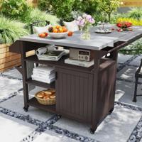 Grillwagen op Wielen Grilltafel met Roestvrijstalen Serveerwagen & 3 Planken & Kast & Kruidenrek