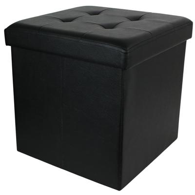 Hocker/poef Essestiel - opvouwbaar - zwart - opbergen - MDF/polyester - 37 x 37 cm