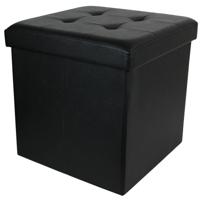 Hocker/poef Essestiel - opvouwbaar - zwart - opbergen - MDF/polyester - 37 x 37 cm