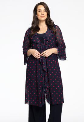 Yoek Cardi-Blouse met ruches Dots | Blauw | Maat 50/52
